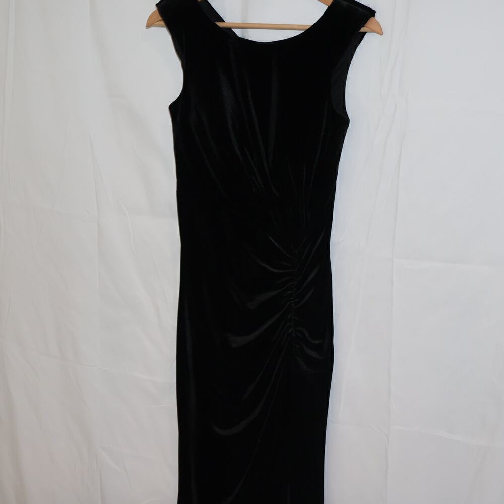 Azazie Kala "C" Gown Black Velvet Back slit Prom Party Gathered Slit